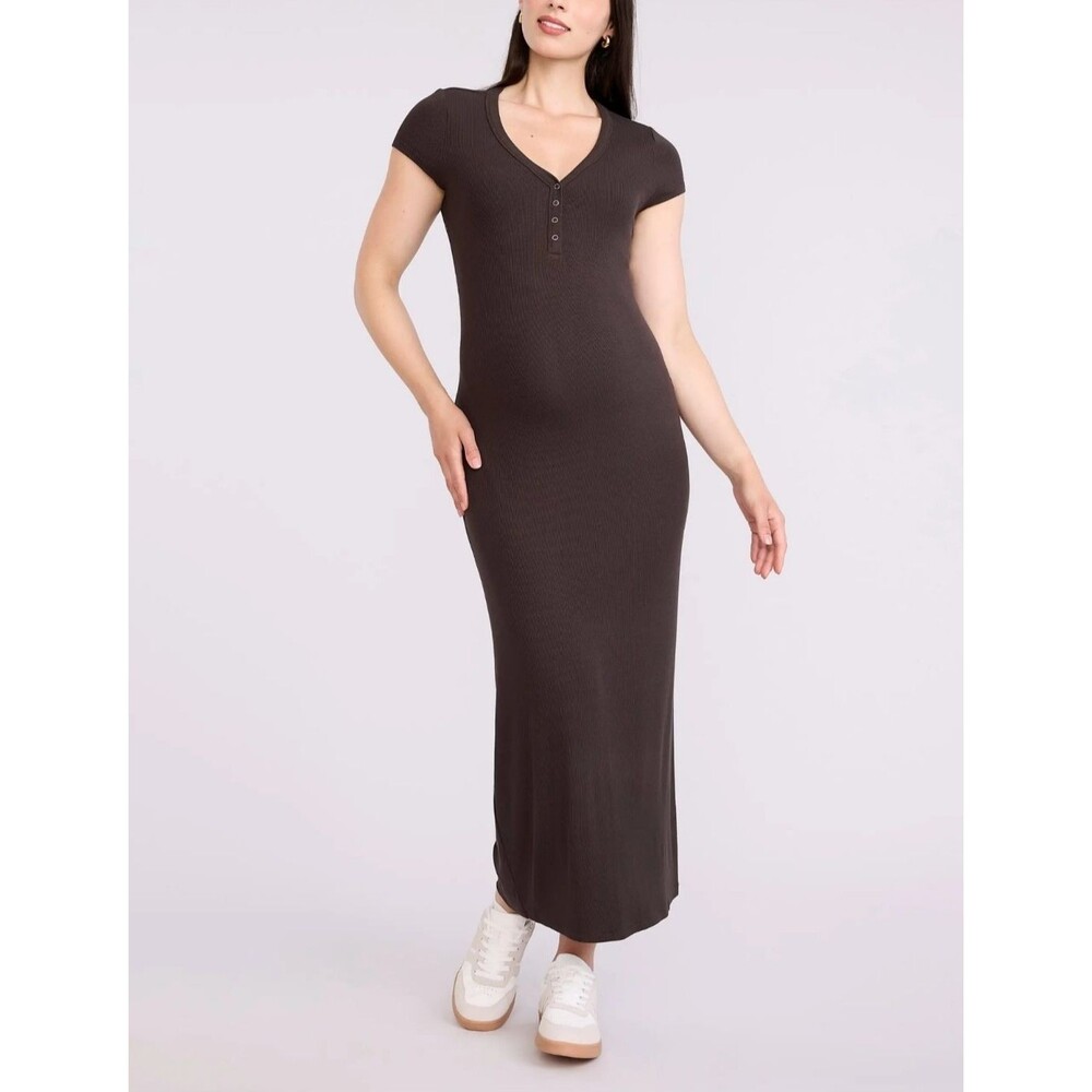 Motherhood Maternity Rib Knit Bodycon Maxi Dress Chocolate Tort Small NWT